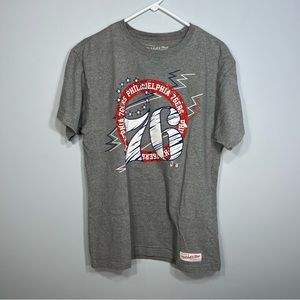 Philadelphia 76ers Shirt Mens Large Gray Red Mitchell & Ness Logo Basketball NBA